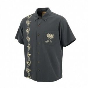 Tommy Hilfiger Mens L Button Down Shirt Blue Surfer Palm Tree Print Vintage